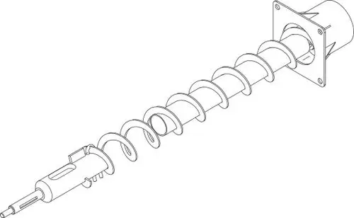 Förderschnecke von Bosch mit spiralförmigem Design. Die Abbildung zeigt die Frontansicht der Förderschnecke mit einer Antriebseinheit.